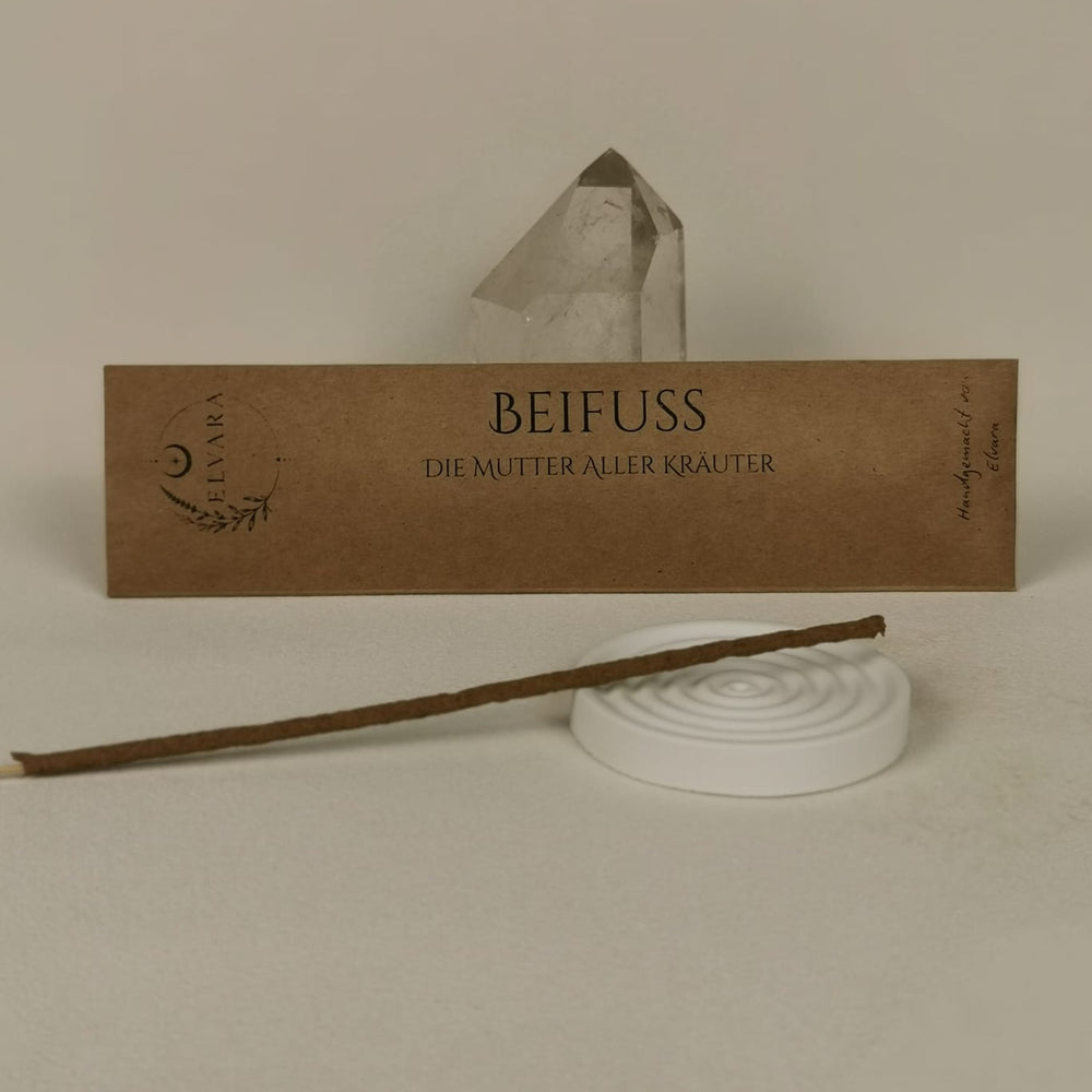 Beifuß Räucherstäbchen von Elvara mit Verpackung und Halter aus Keramik