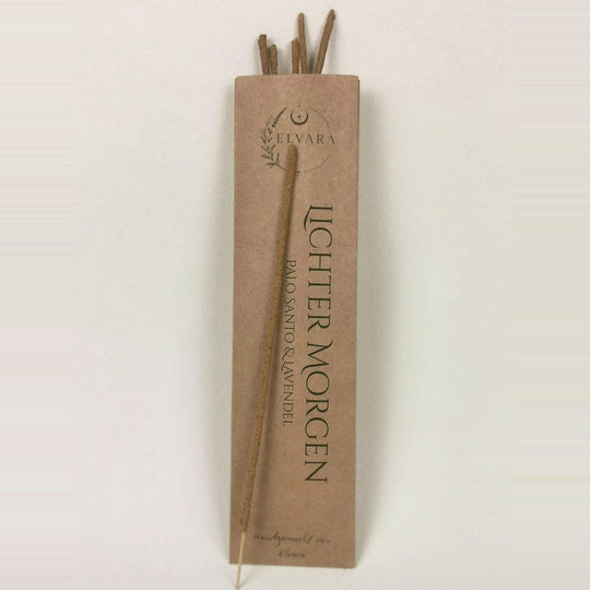 Räucherstäbchen Lichter Morgen von Elvara mit Palo Santo und Lavendel in Verpackung aus Kraftpapier