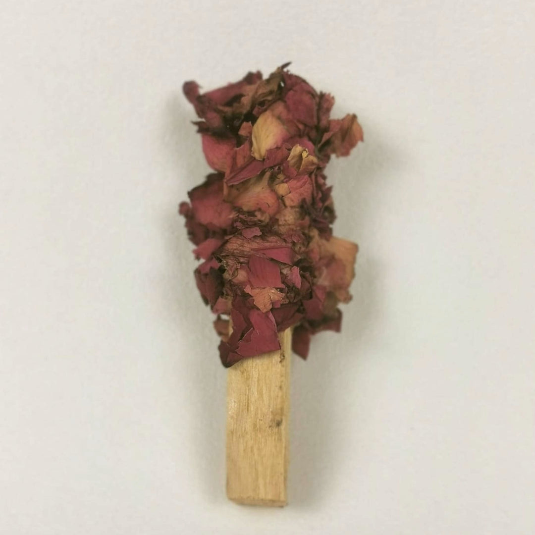 Palo Santo Stick mit getrockneten Rosenblüten von Elvara